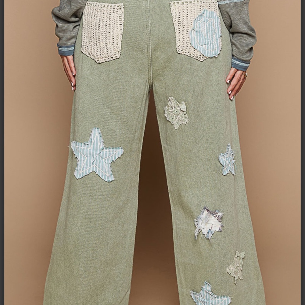 POL Blush Pink Wide-Leg Star Appliqué Pants - Picture 8 of 8